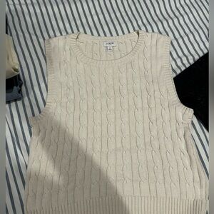 J.Crew Cream Cable Knit Sweater Vest M 100% Cotton